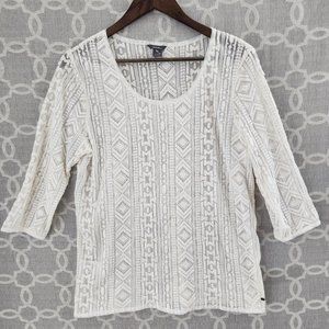 Eddie Bauer Scoop Neck half Sleeve White Lace Women's Top M